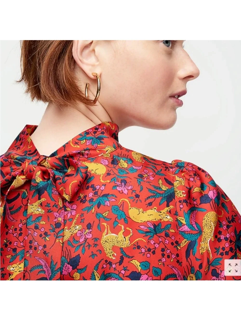 J.CREW Collection Silk Bow Back Top Jungle Cat Print Size O